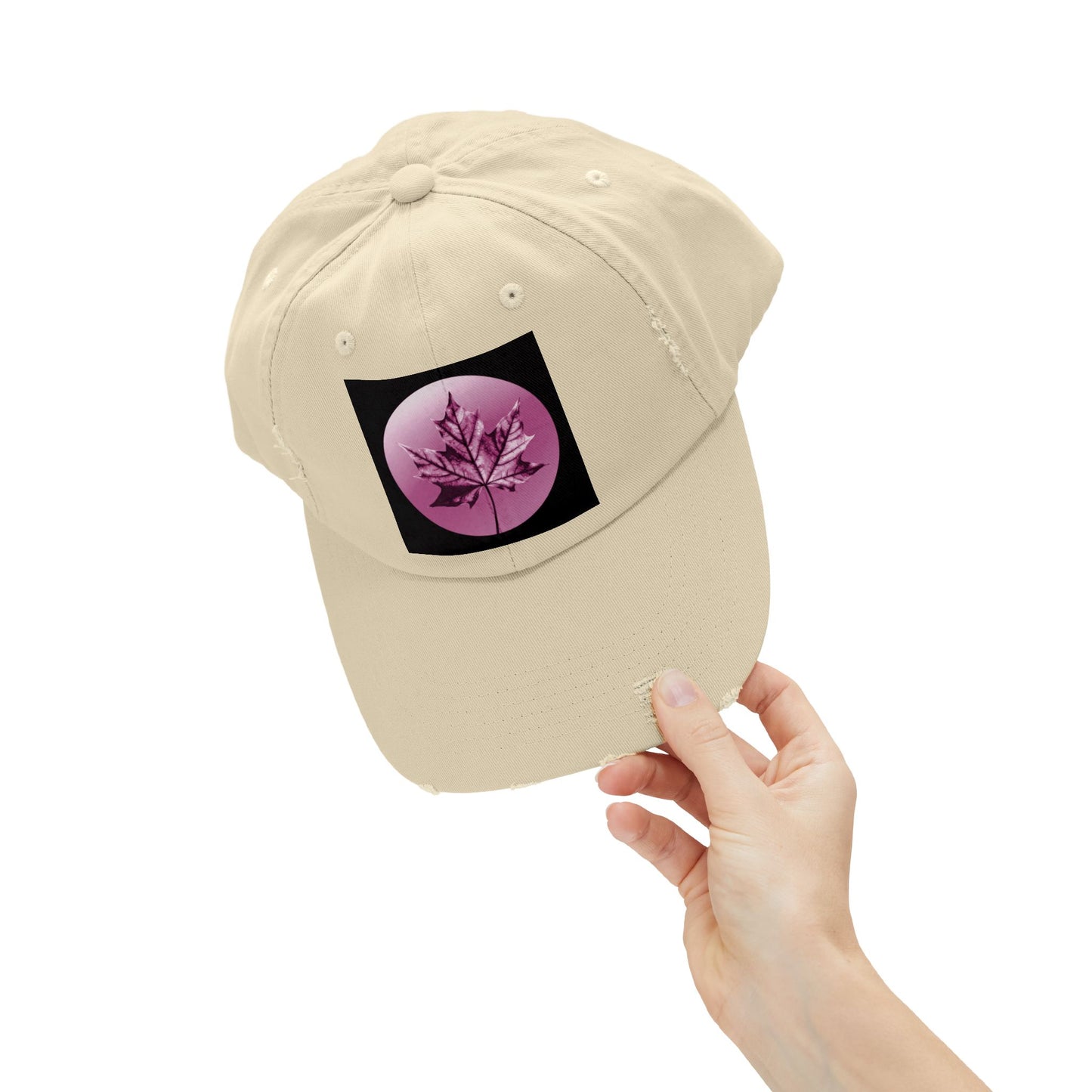 Magenta Maple Leaf Unisex Distressed Cap