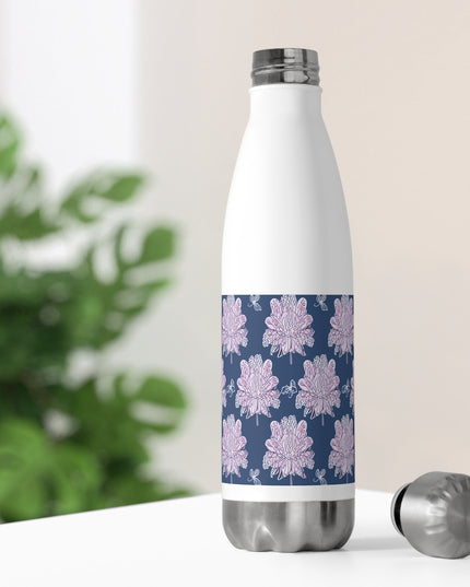 Purple White Floral Butterflies 20oz Insulated Water Bottle