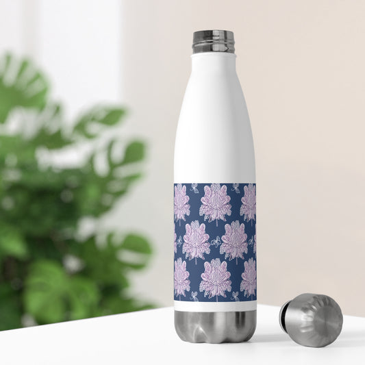 Purple White Floral Butterflies 20oz Insulated Water Bottle