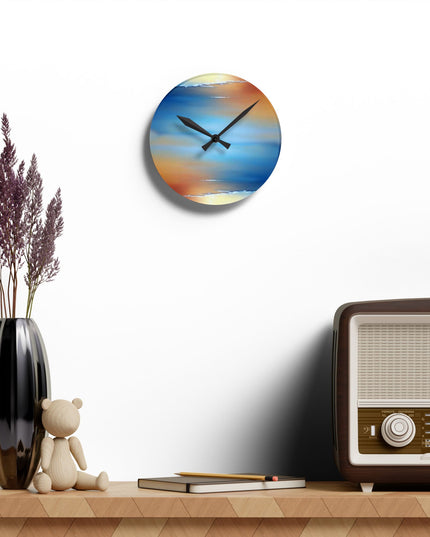 Blue Sea Red Orange Fog Acrylic Round Wall Clock, 8" x 8"