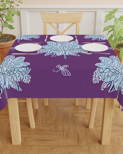Blue Floral Butterflies Tablecloth, 55" x 55"