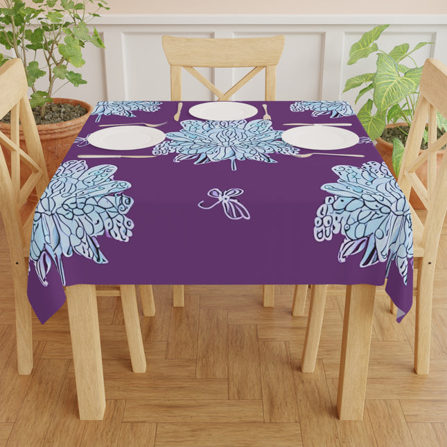 Blue Floral Butterflies Tablecloth, 55" x 55"