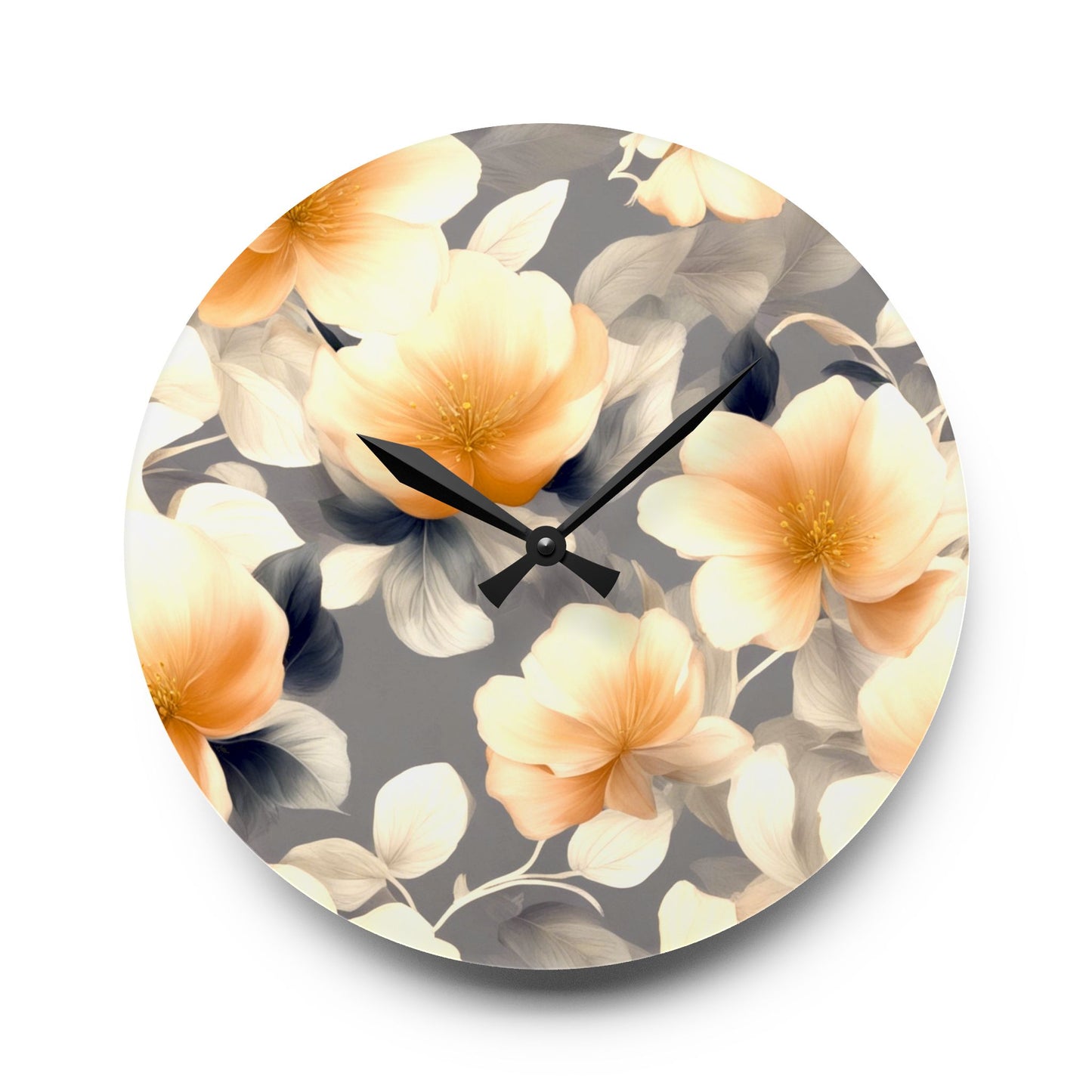 Soft Blossom Floral Bunch Acrylic Wall Clock, Round or Square, 10.75" x 10.75"