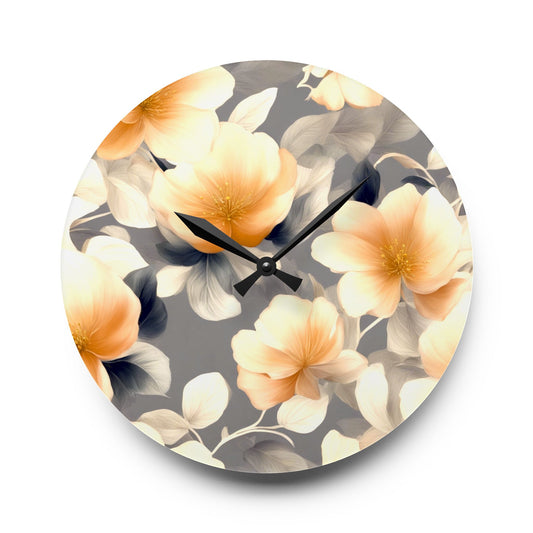 Soft Blossom Floral Bunch Acrylic Wall Clock, Round or Square, 10.75" x 10.75"