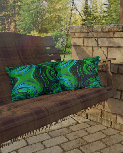 Uzi Spiral Blue Green 20" x 14" Outdoor Pillow