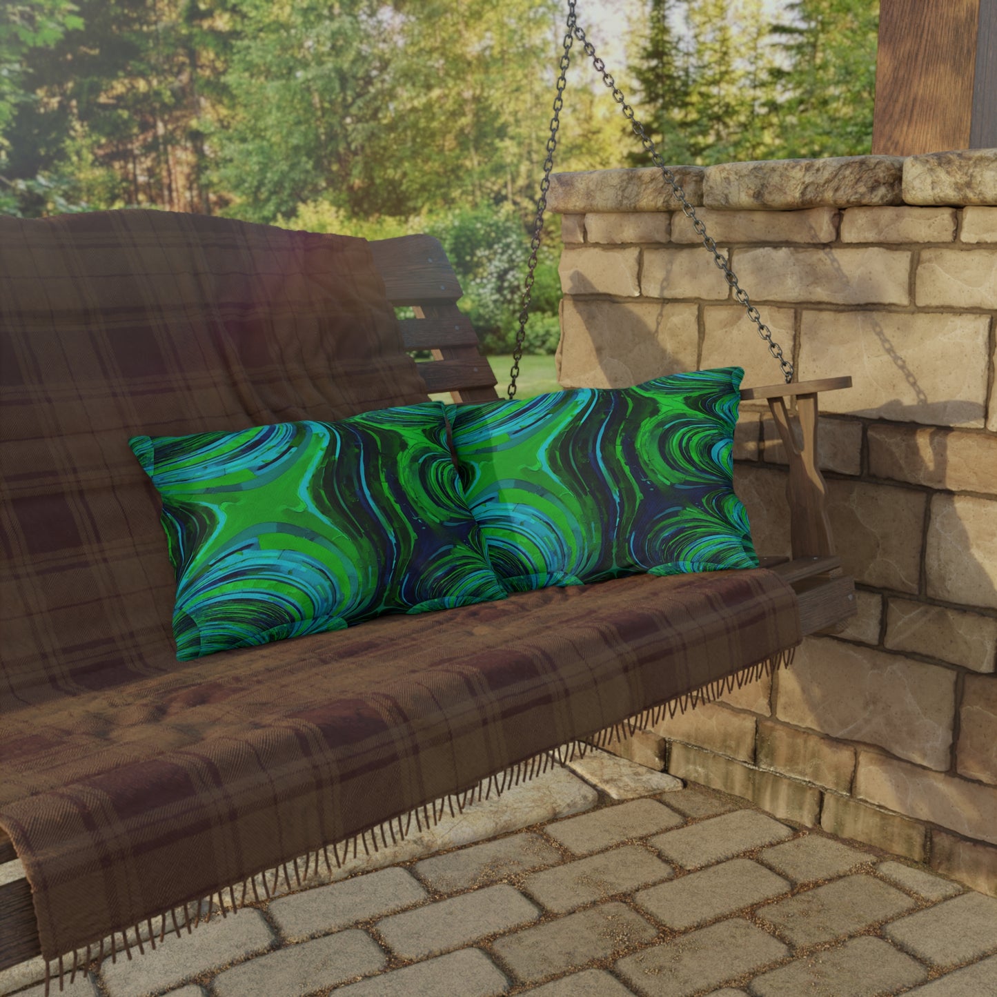 Uzi Spiral Blue Green 20" x 14" Outdoor Pillow