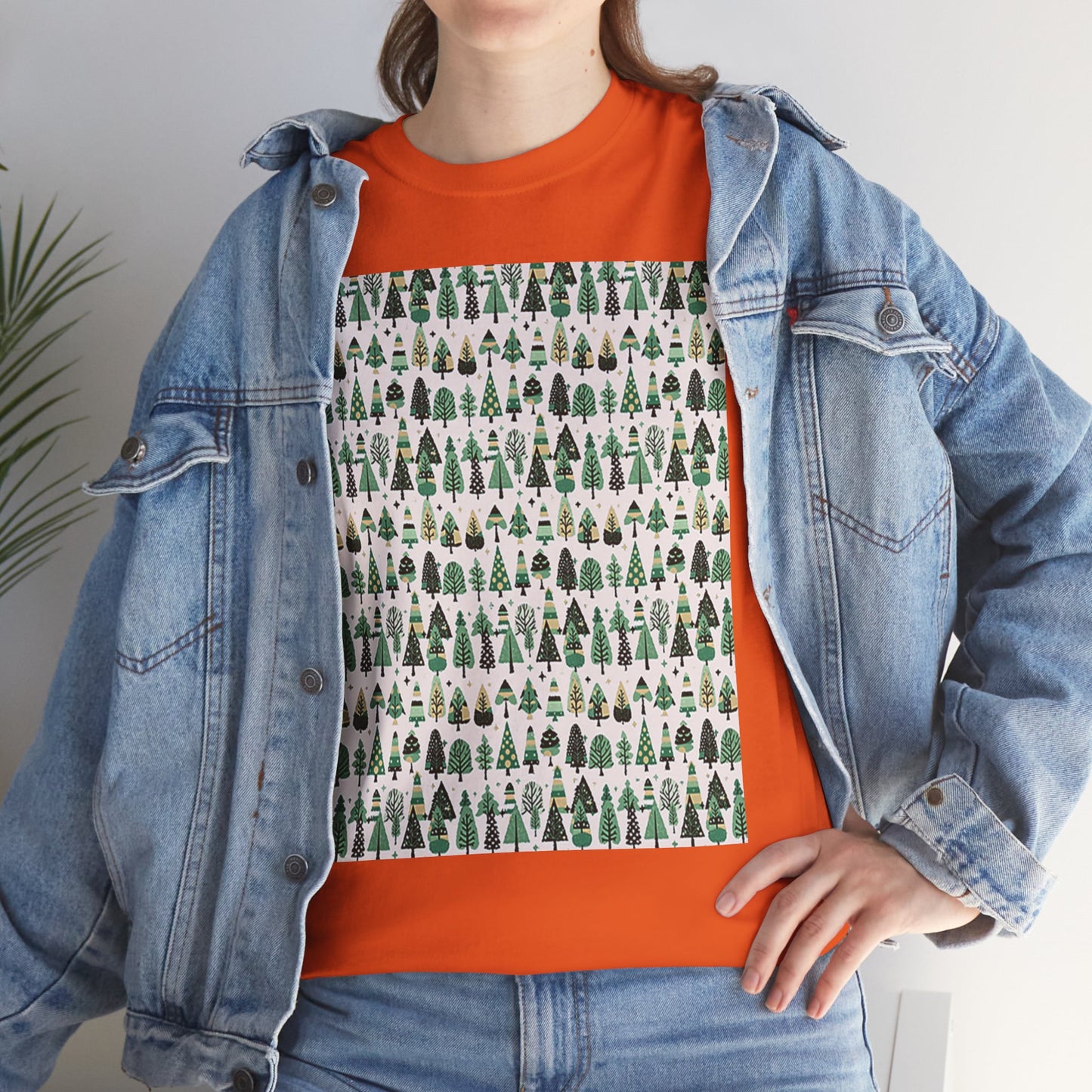 Mini Vintage Green Trees Unisex Heavy Cotton Tee, Small