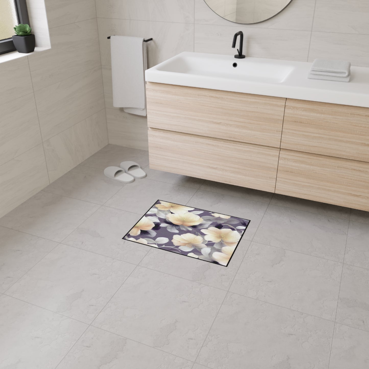 White Blush Floral Bunch Heavy Duty Floor Mat, 18" x 24"