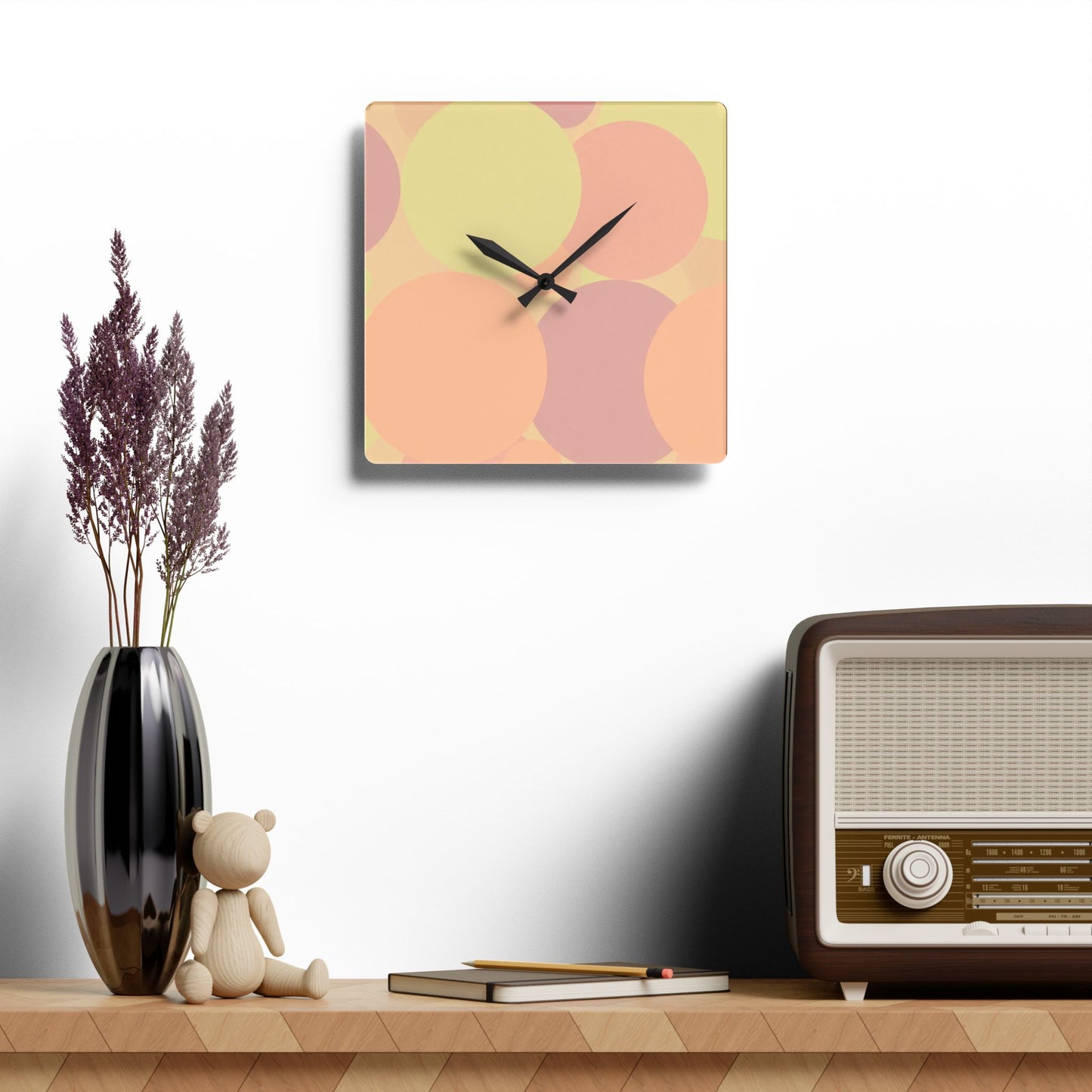 Pastel Hot Peach Patches Acrylic Wall Clock, Round or Square, 10.75" x 10.75"