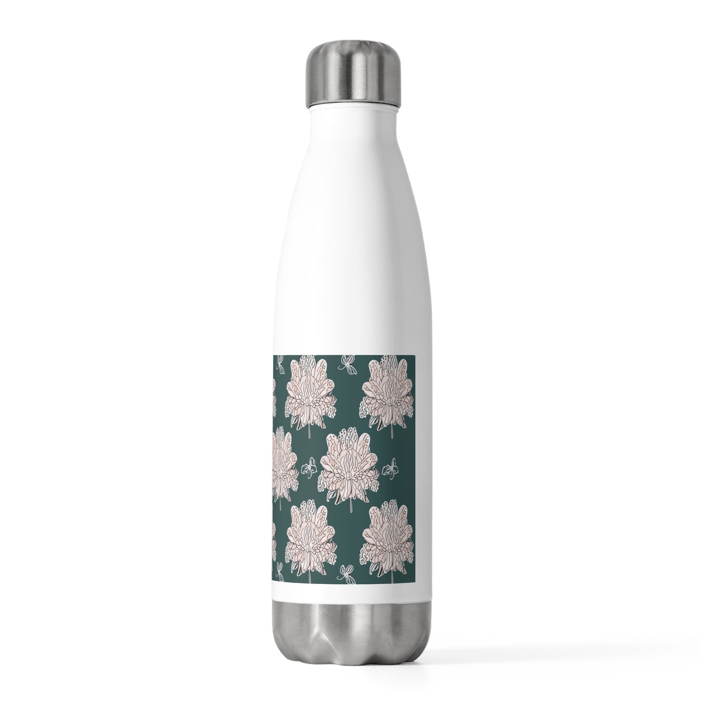 Soft White Floral Butterflies 20oz Insulated Water Bottle