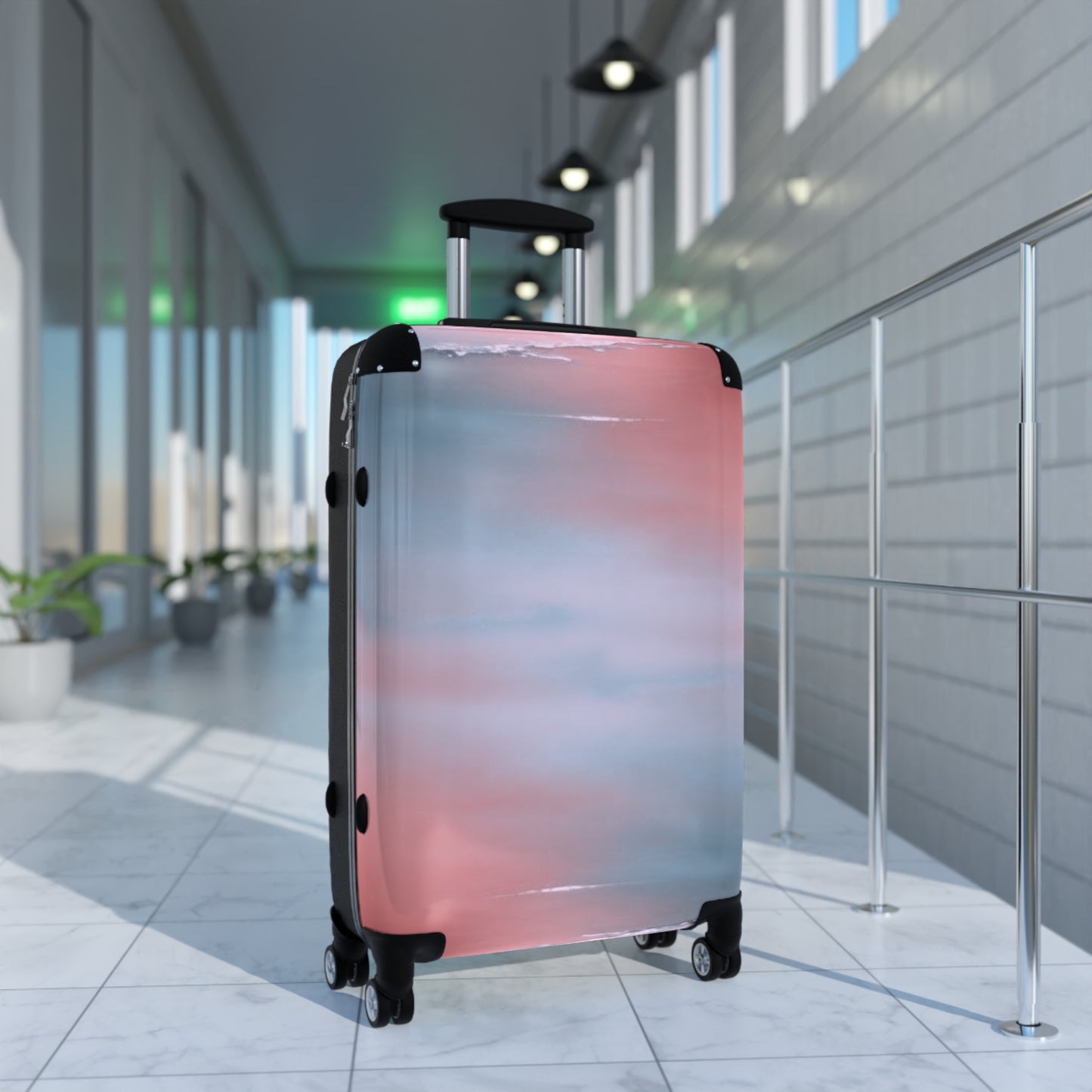 Gray Sea Pink Fog Medium Suitcase with built in lock, 4 double-wheels, telescopic handle, and ABS back hard-shell
