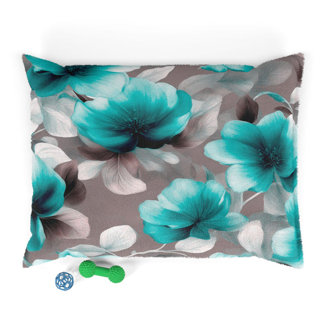 Tif Green Gray Floral Bunch Pet Bed, 40" × 30"