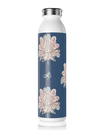 Rose White Floral Butterflies Slim Water Bottle, 20 oz White