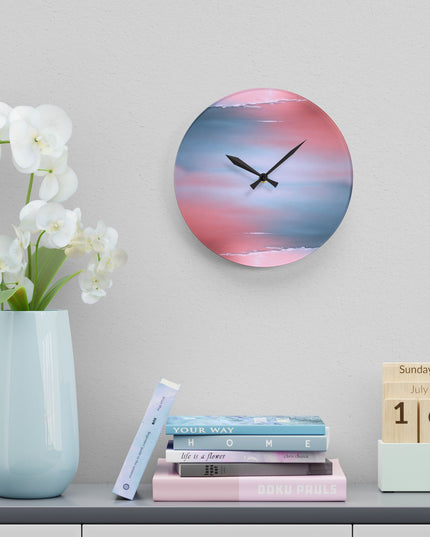 Gray Sea Pink Fog Acrylic Wall Clock, Round or Square, 10.75" x 10.75"
