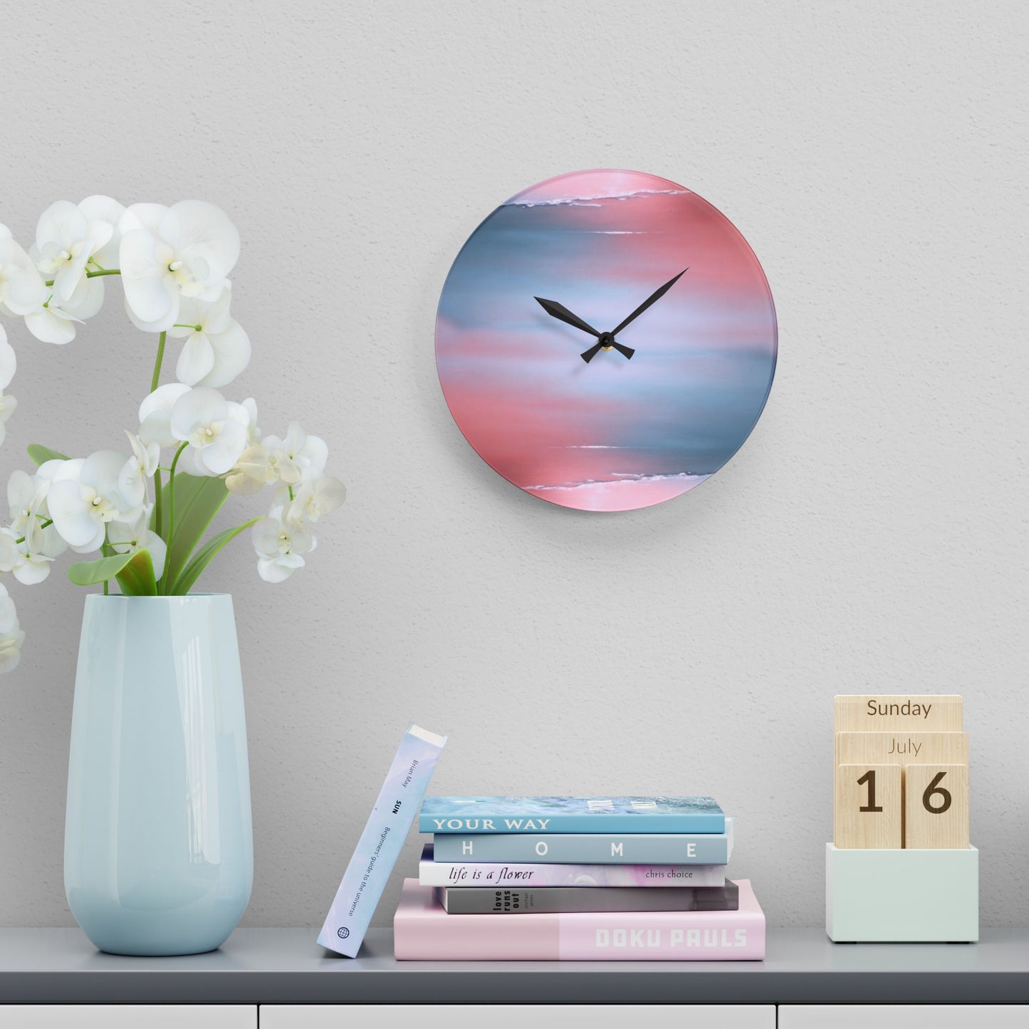 Gray Sea Pink Fog Acrylic Wall Clock, Round or Square, 10.75" x 10.75"