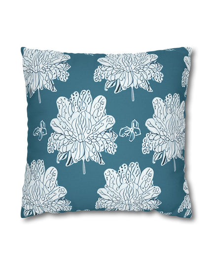 Tif Green White Floral Butterflies Spun Polyester Square Pillowcase, 14" x 14"
