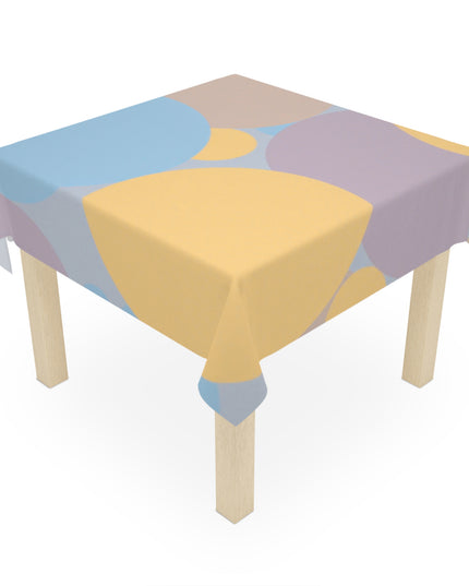 Pastel Baby Blue and Peach Patches Tablecloth, 55" x 55"