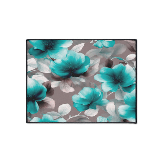 Tif Green Gray Floral Bunch Heavy Duty Floor Mat, 18" x 24"