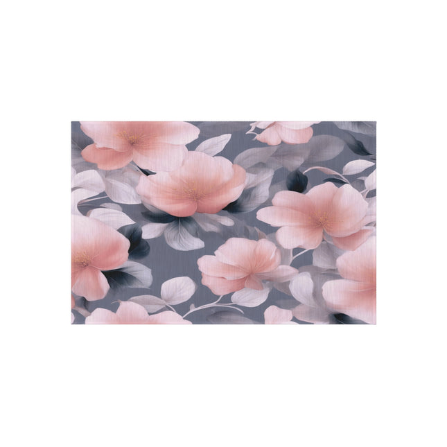 Peach and Blue Gray Floral Bunch Outdoor Rug, 24" x 36"