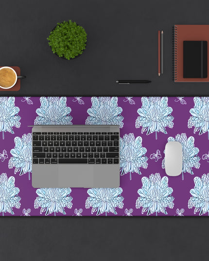 Blue Floral Butterflies 16" x 32" Desk Mat