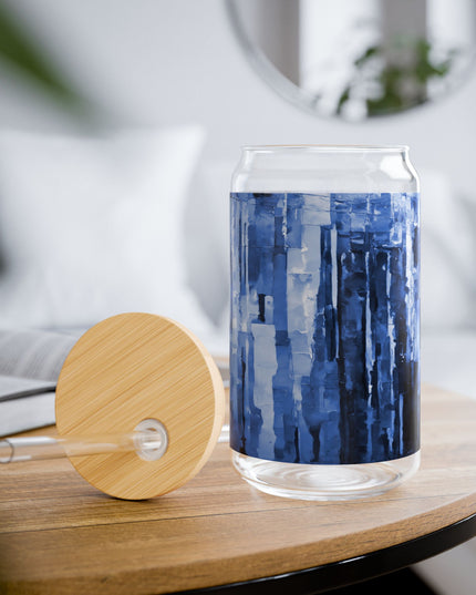 Striped Deep Blue Sipper Glass, 16oz