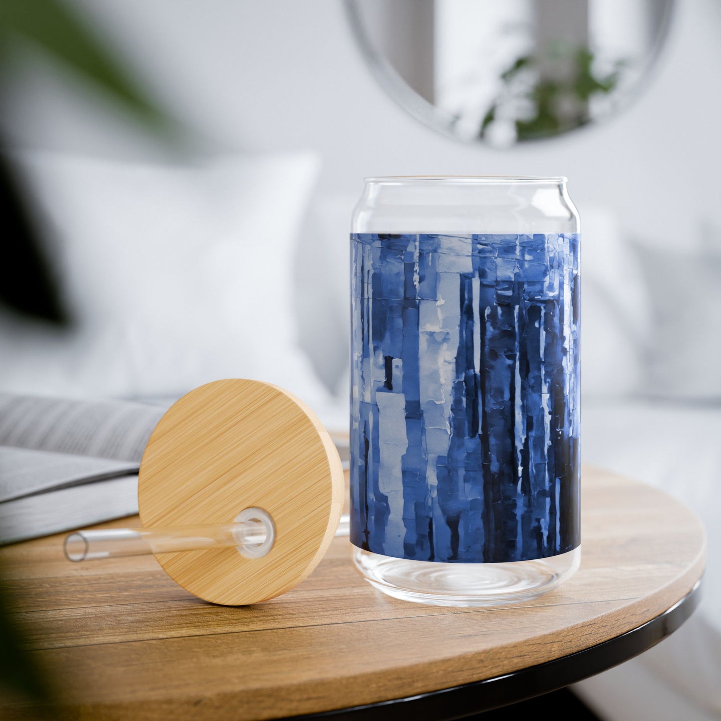 Striped Deep Blue Sipper Glass, 16oz