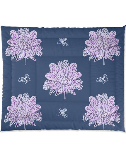 Purple White Floral Butterflies 104" × 88" Comforter