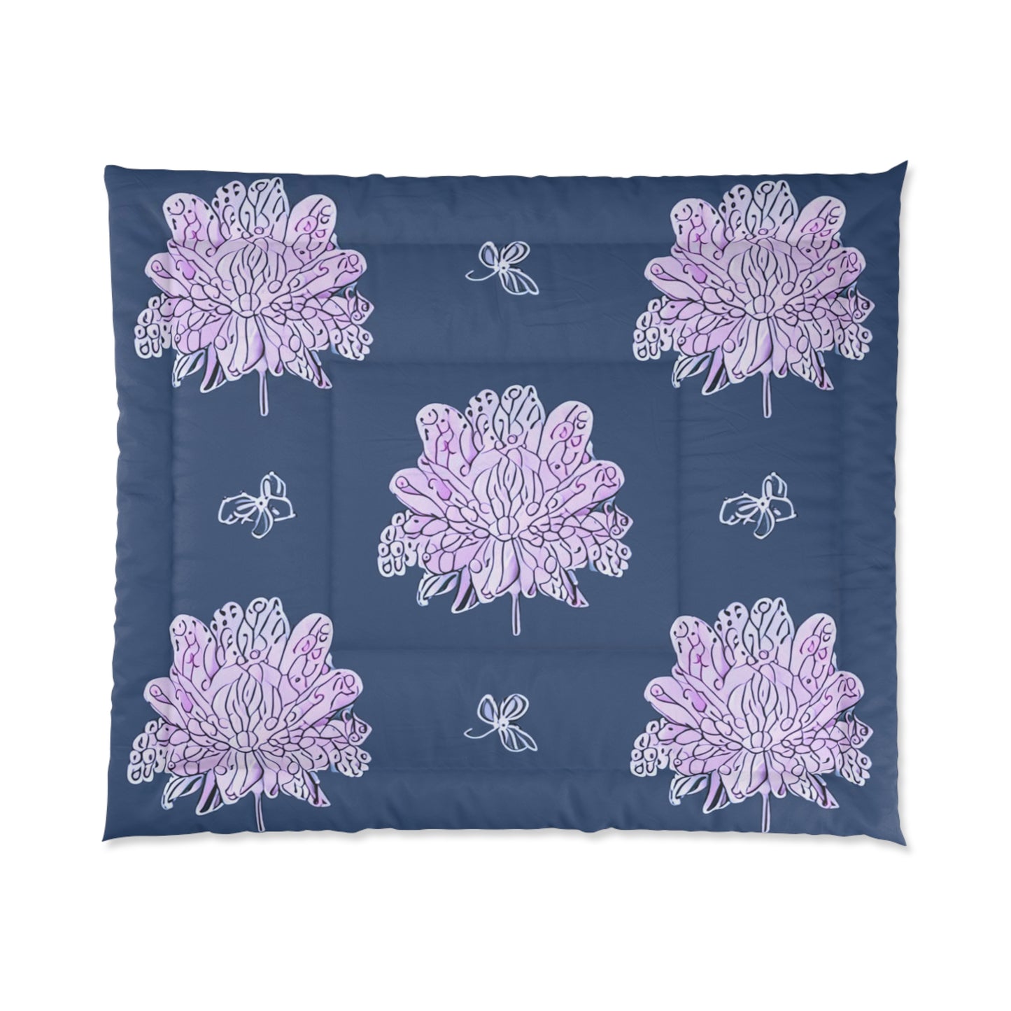 Purple White Floral Butterflies 104" × 88" Comforter