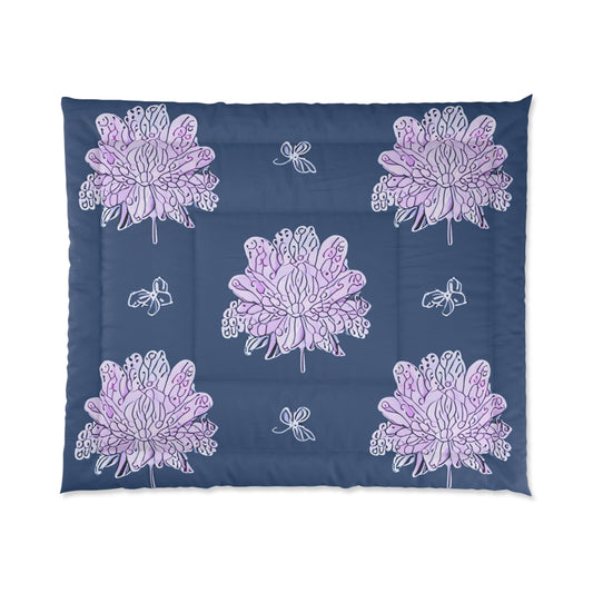 Purple White Floral Butterflies 104" × 88" Comforter