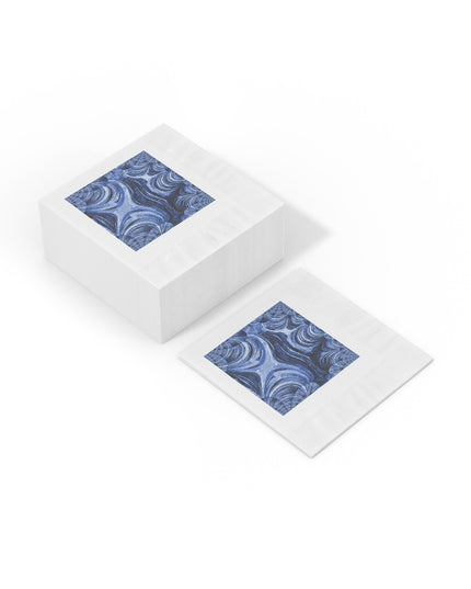 Uzi Spiral Deep Blue Pastel White Coined Napkins, 4.8" x 4.8"