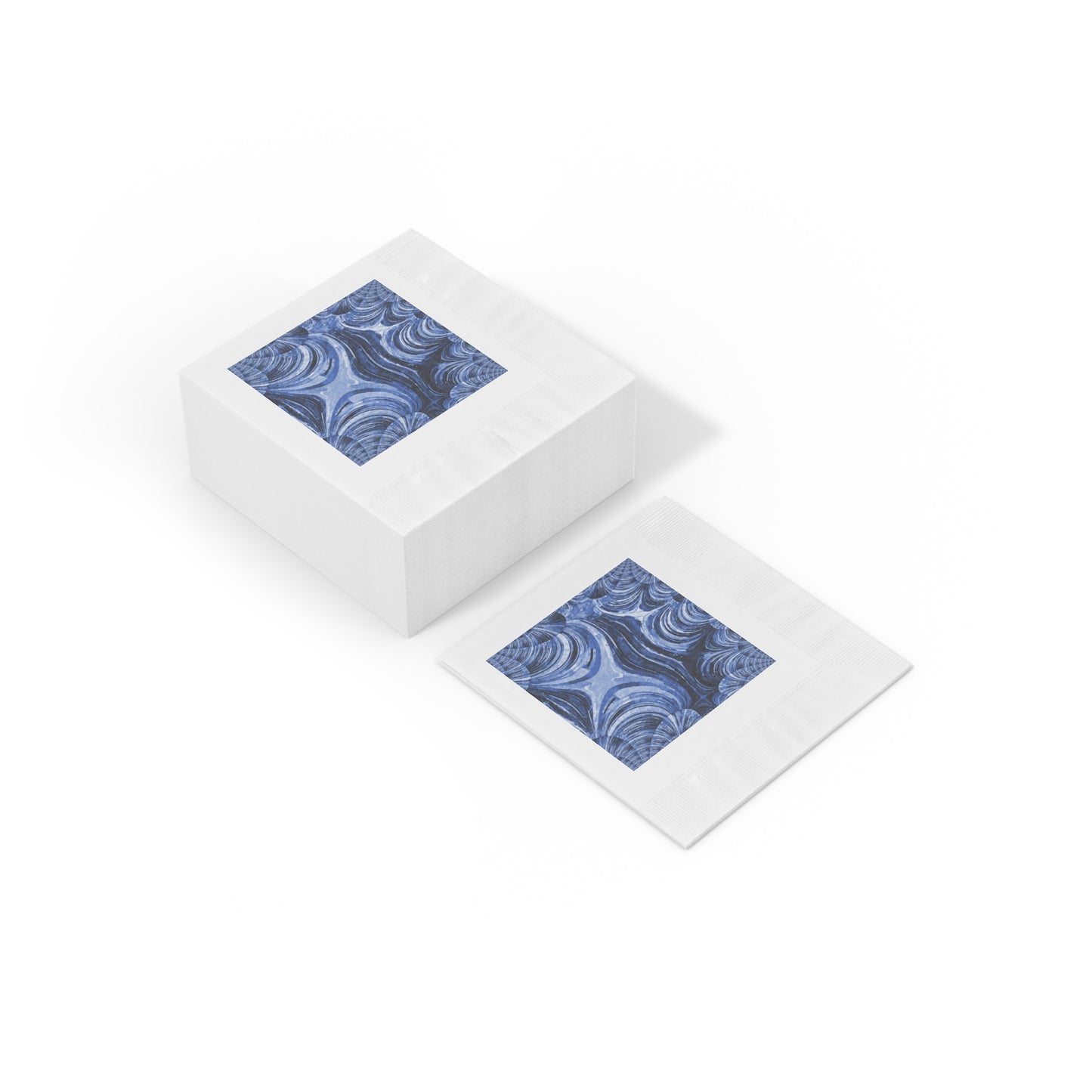Uzi Spiral Deep Blue Pastel White Coined Napkins, 4.8" x 4.8"