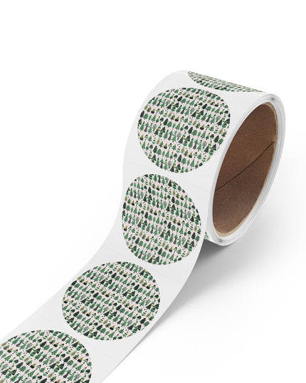 Mini Vintage Green Trees Round Sticker Label Rolls, 2" x 2"