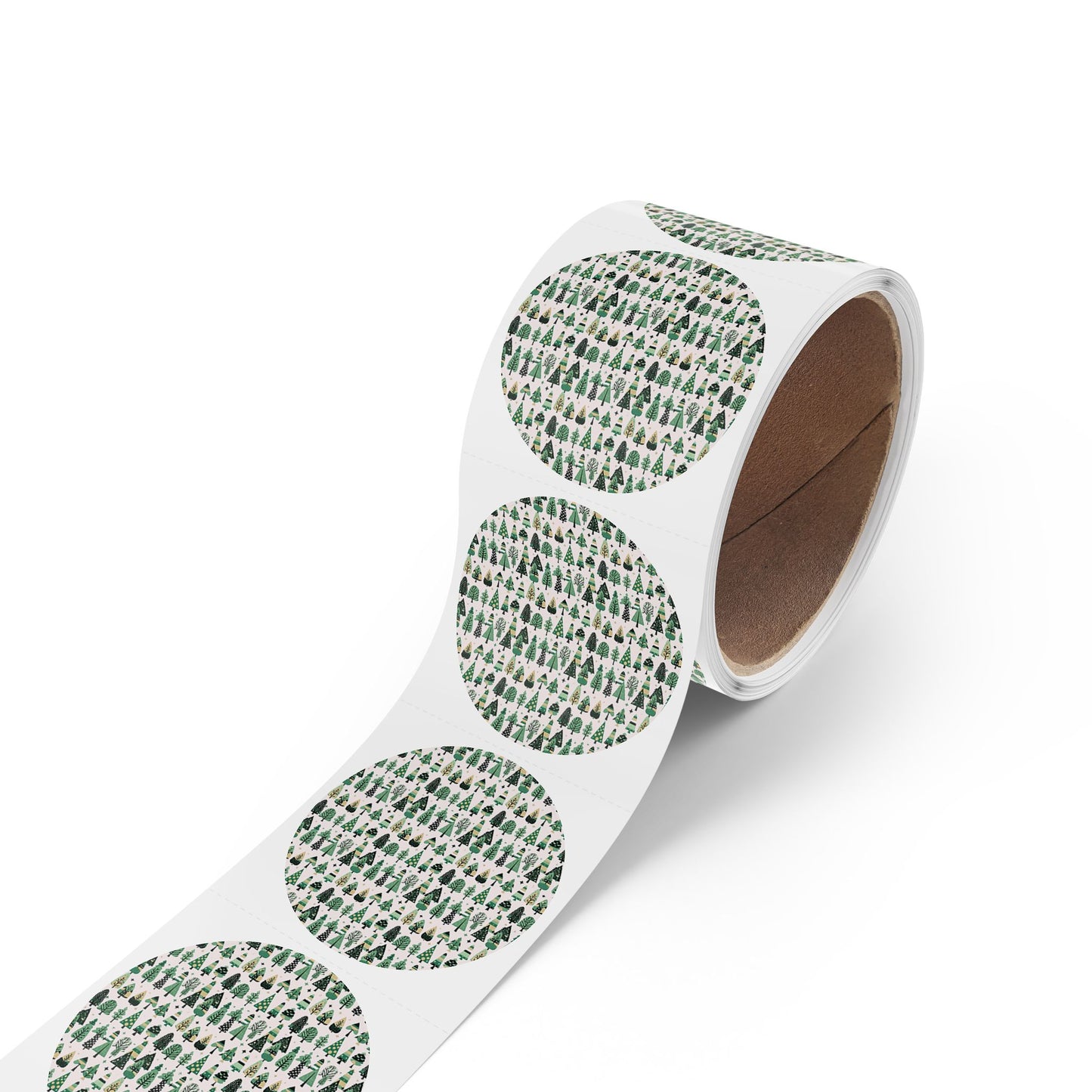 Mini Vintage Green Trees Round Sticker Label Rolls, 2" x 2"