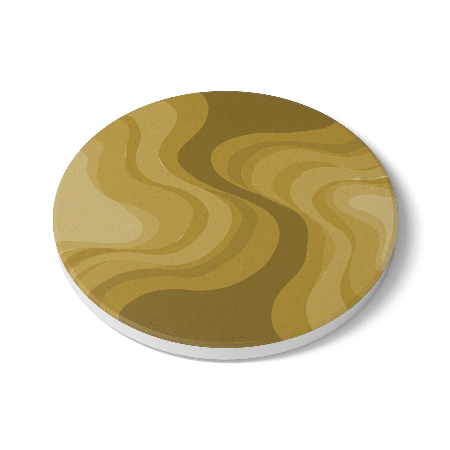 Brown Wavey 4" x 4" Round Ceramic Coaster