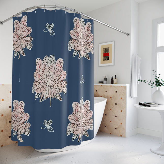 Rose White Floral Butterflies Shower Curtain, 71" x 74"