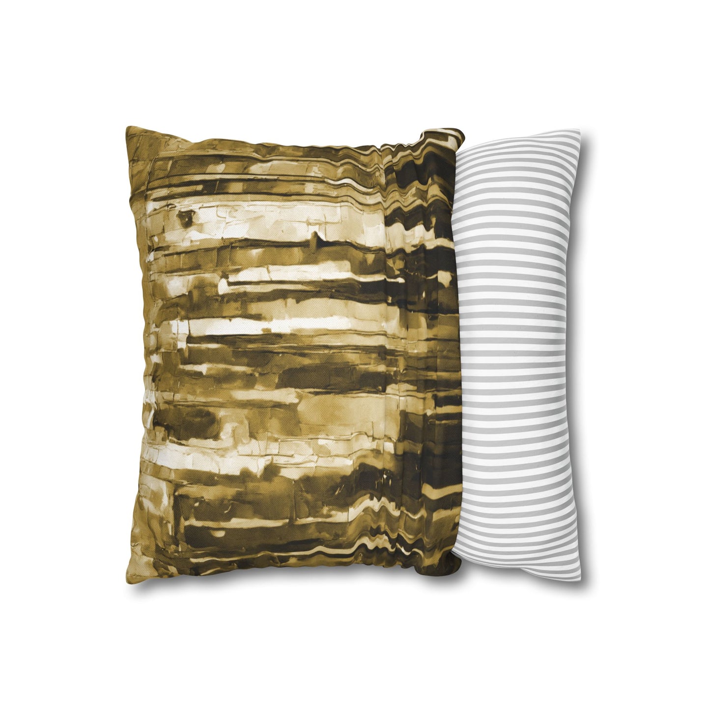 Striped Light Brown Spun Polyester Square Pillowcase, 14" x 14"