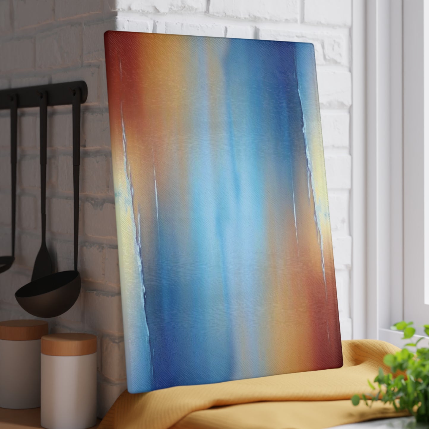 Blue Sea Red Orange Fog Glass Cutting Board, 11" x 15"