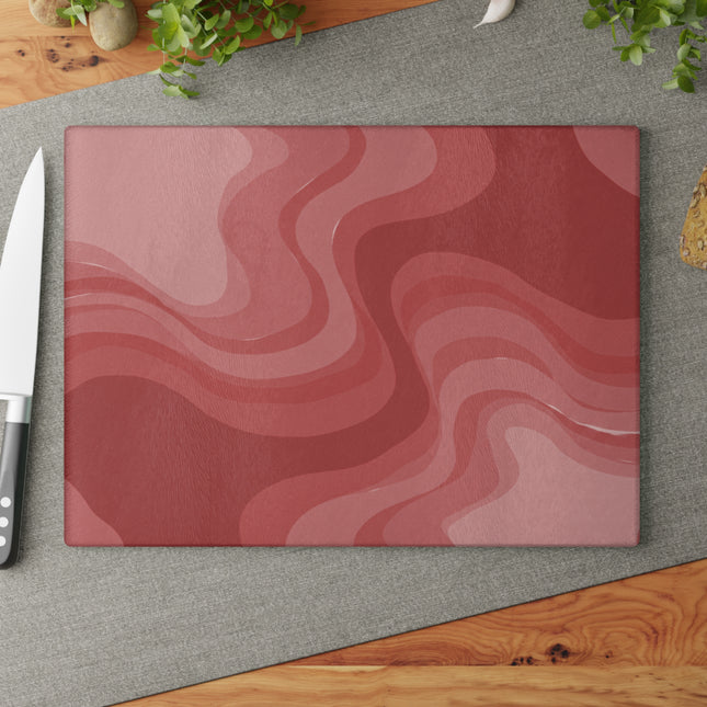 Power Red Wavey Glass Cutting Board, 11" x 15"