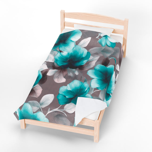 Tif Green Gray Floral Bunch Velveteen Plush Blanket, 60" x 80"