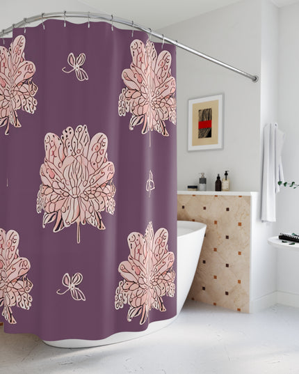 Pink Floral Butterflies Shower Curtain, 71" x 74"