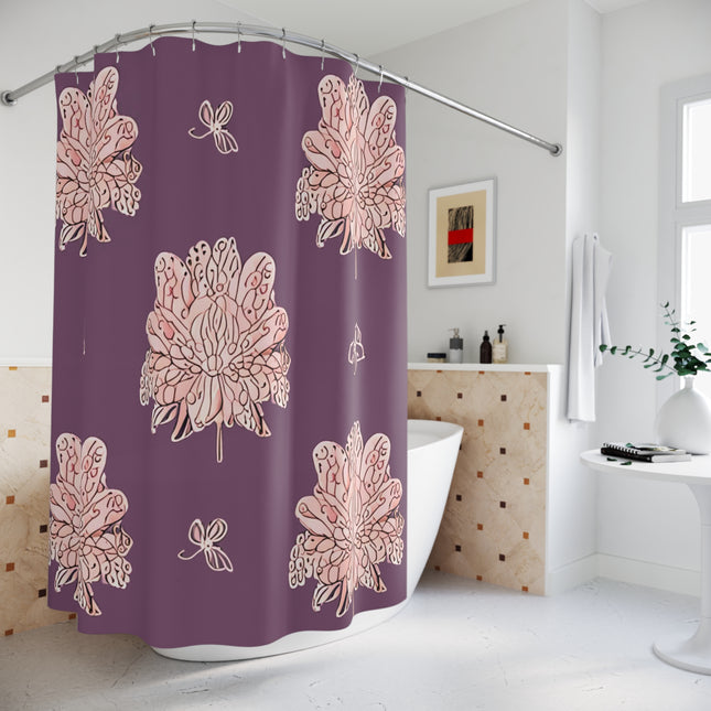 Pink Floral Butterflies Shower Curtain, 71" x 74"