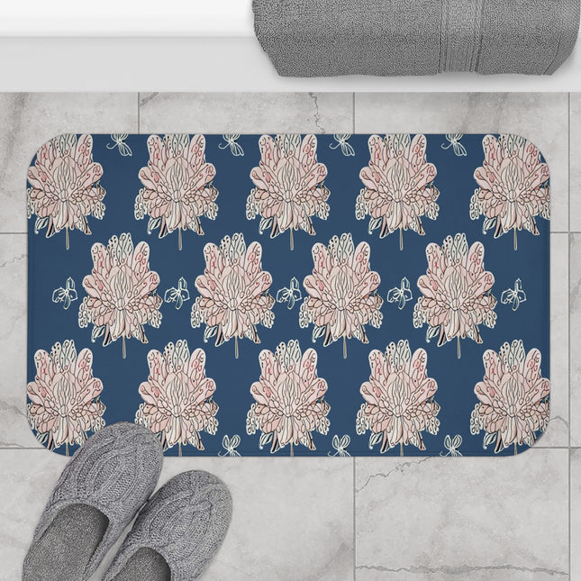 Rose White Floral Butterflies 34" x 21" Bath Mat