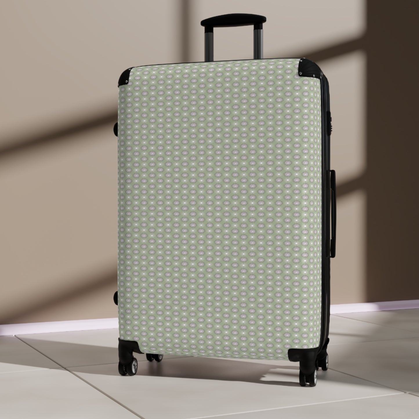 Olive Star-crossed Bodies Large Suitcase with built in lock, 4 double-wheels, telescopic handle, and ABS back hard-shell