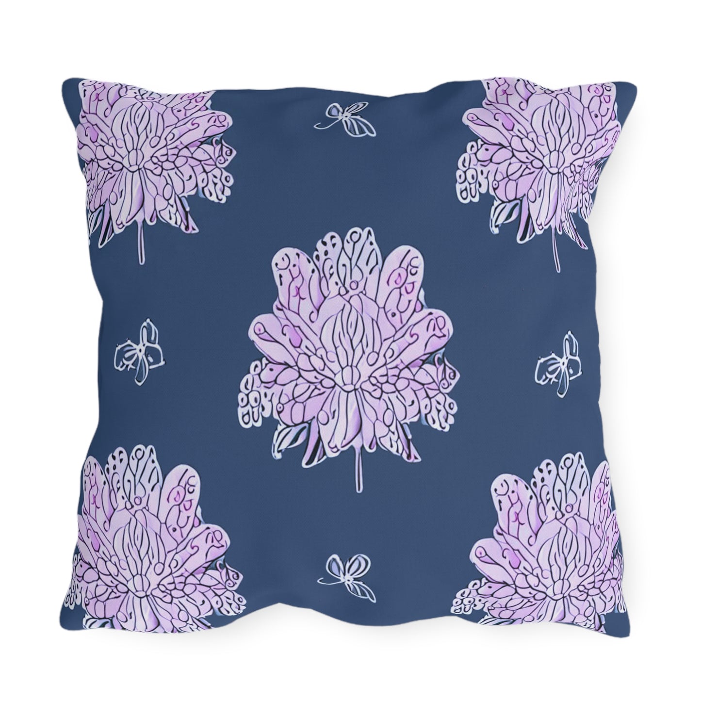 Purple White Floral Butterflies 20" x 20" Outdoor Pillow