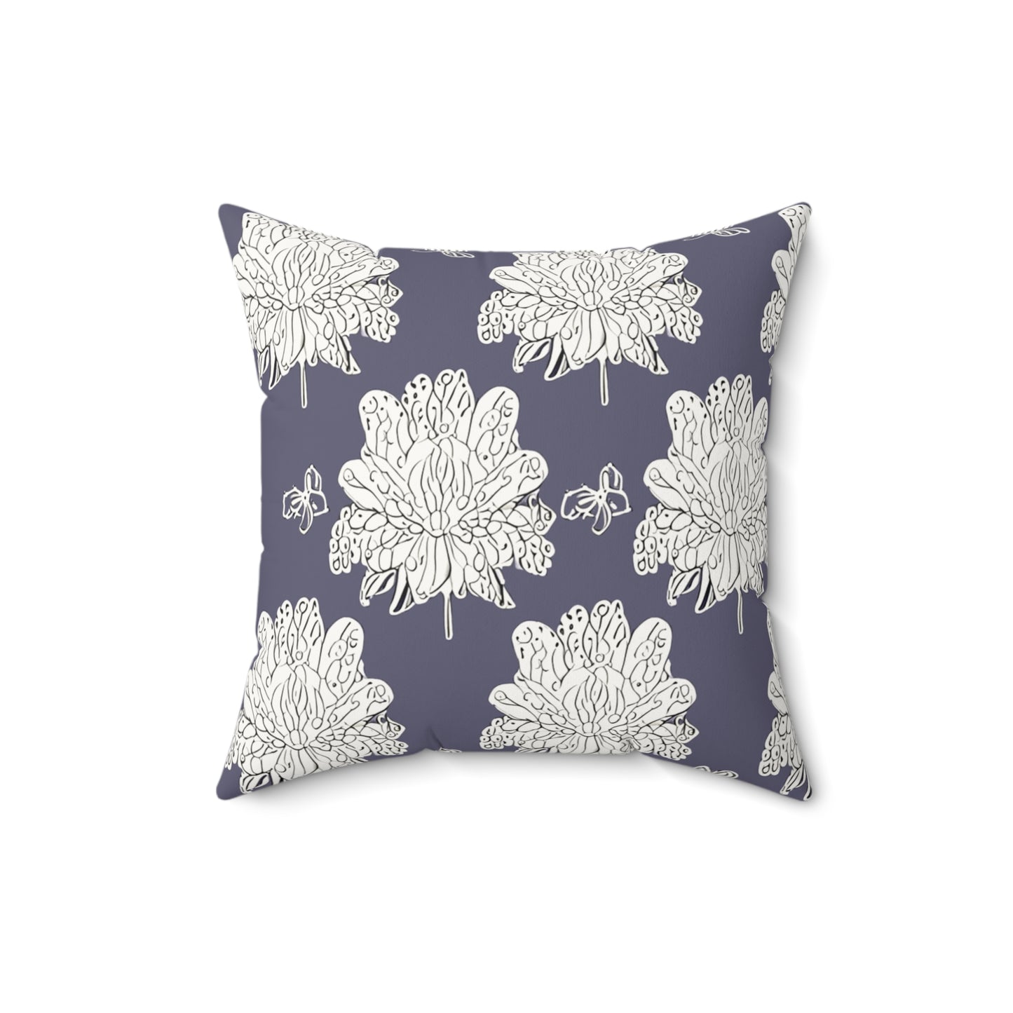 White Floral Butterflies 16" x 16" Faux Suede Square Pillow