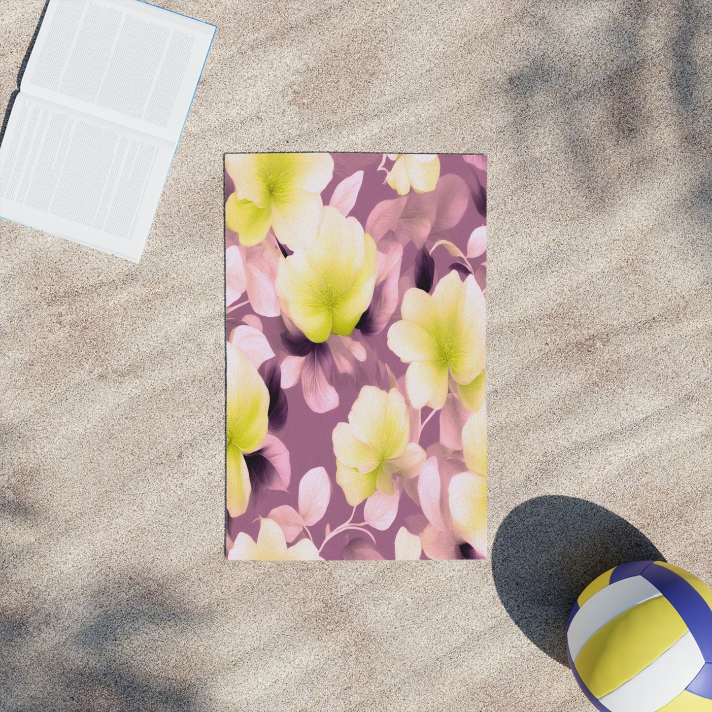 Lemon Blossom Floral Bunch Beach Towel, 18" x 27"