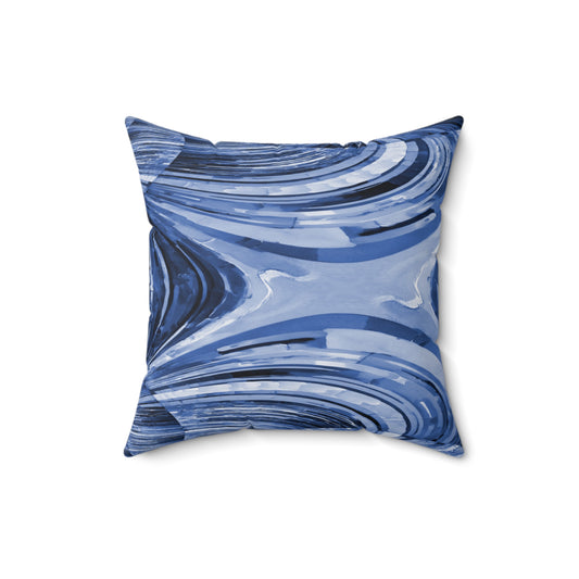 Uzi Spiral Deep Blue Faux Suede Square Pillow,  16" x 16"