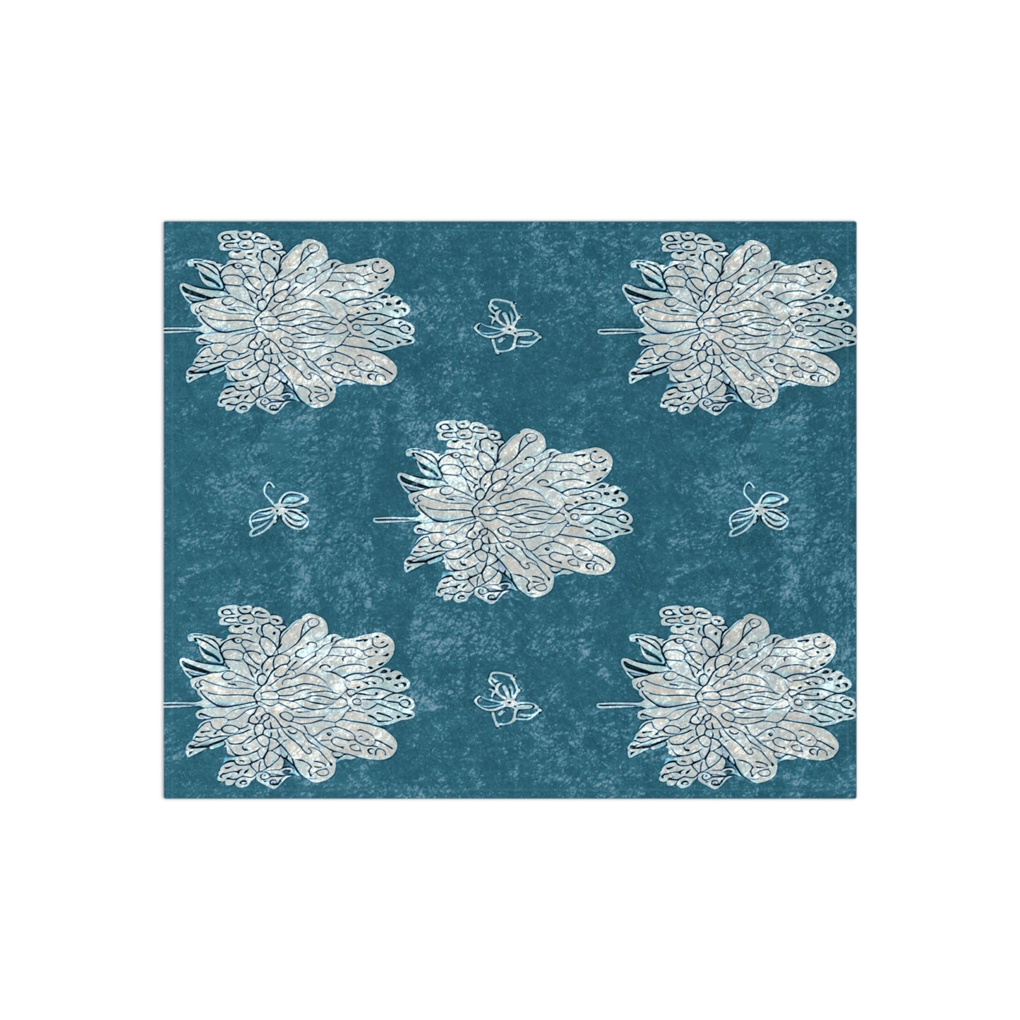 Tif Green White Floral Butterflies 50" x 60" Crushed Velvet Blanket