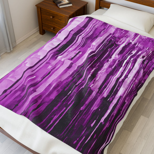 Striped Powder Lavender Velveteen Plush Blanket, 50" x 60"
