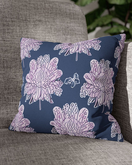 Purple White Floral Butterflies Spun Polyester Square Pillowcase, 14" x 14"